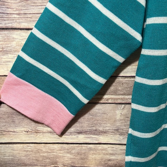 WoolOvers Merino Wool Pink Green Striped Sweater size Small A1 - Picture 3 of 7